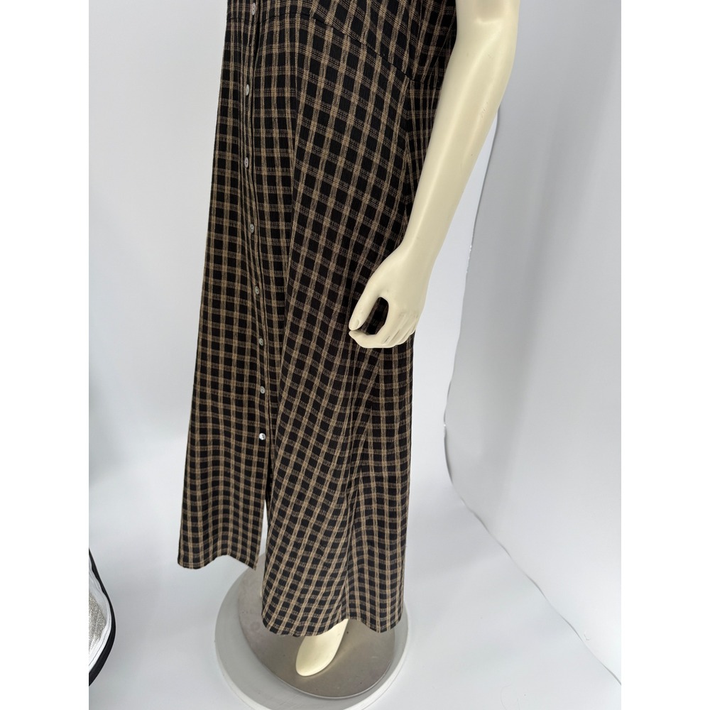 The Villager Plaid Button Front Maxi Shirt Dress 90s Grunge Brown Black - Picture 8 of 15